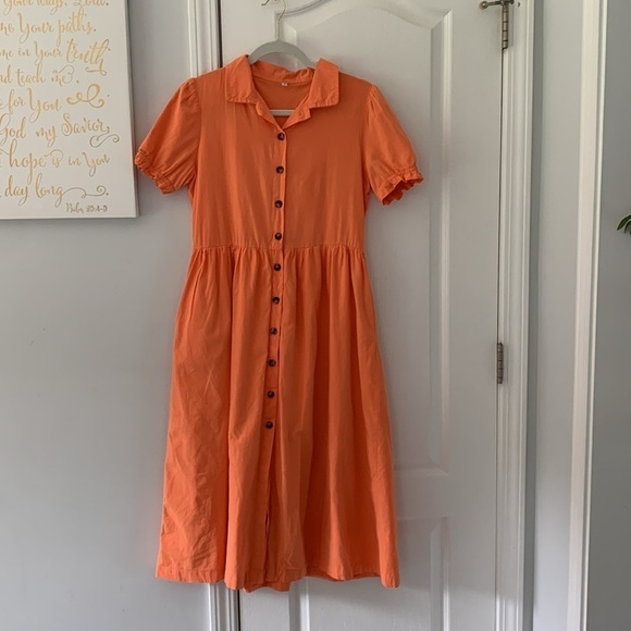 Petal lush Button down dress collared‎ salmon midi casual summer vacation - Picture 1 of 11